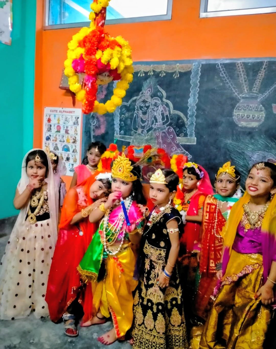 Students in Krishna Janmashtami costumes
